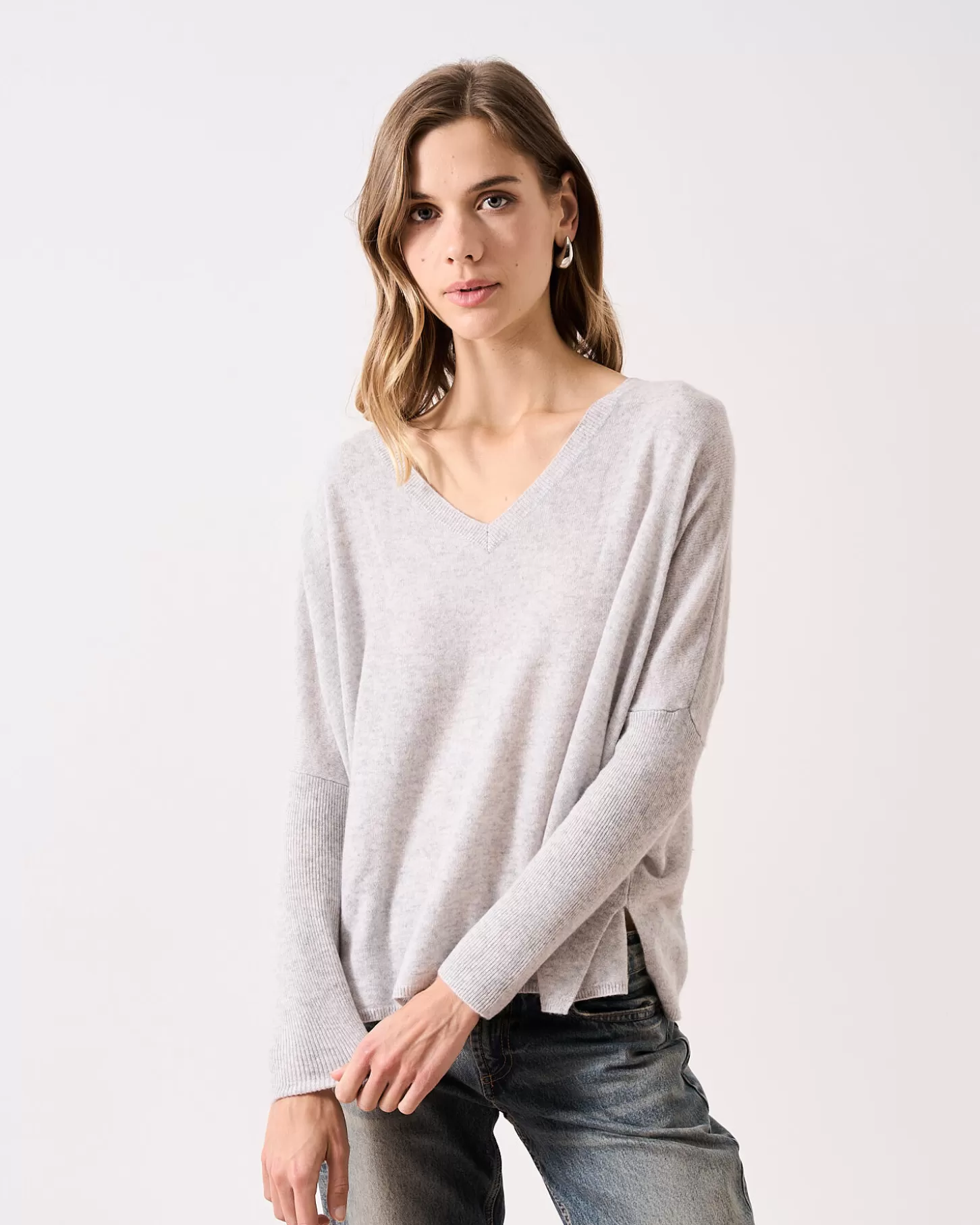 Col V | Ponchos>Absolut Cashmere Camille. Gris chiné clair