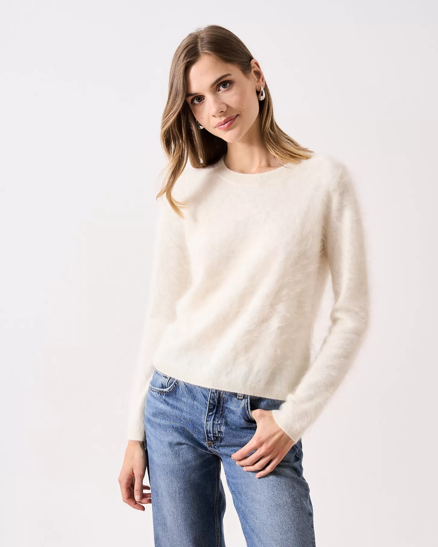 Cachemire Brossé | Col Rond>Absolut Cashmere Clare. BLANC