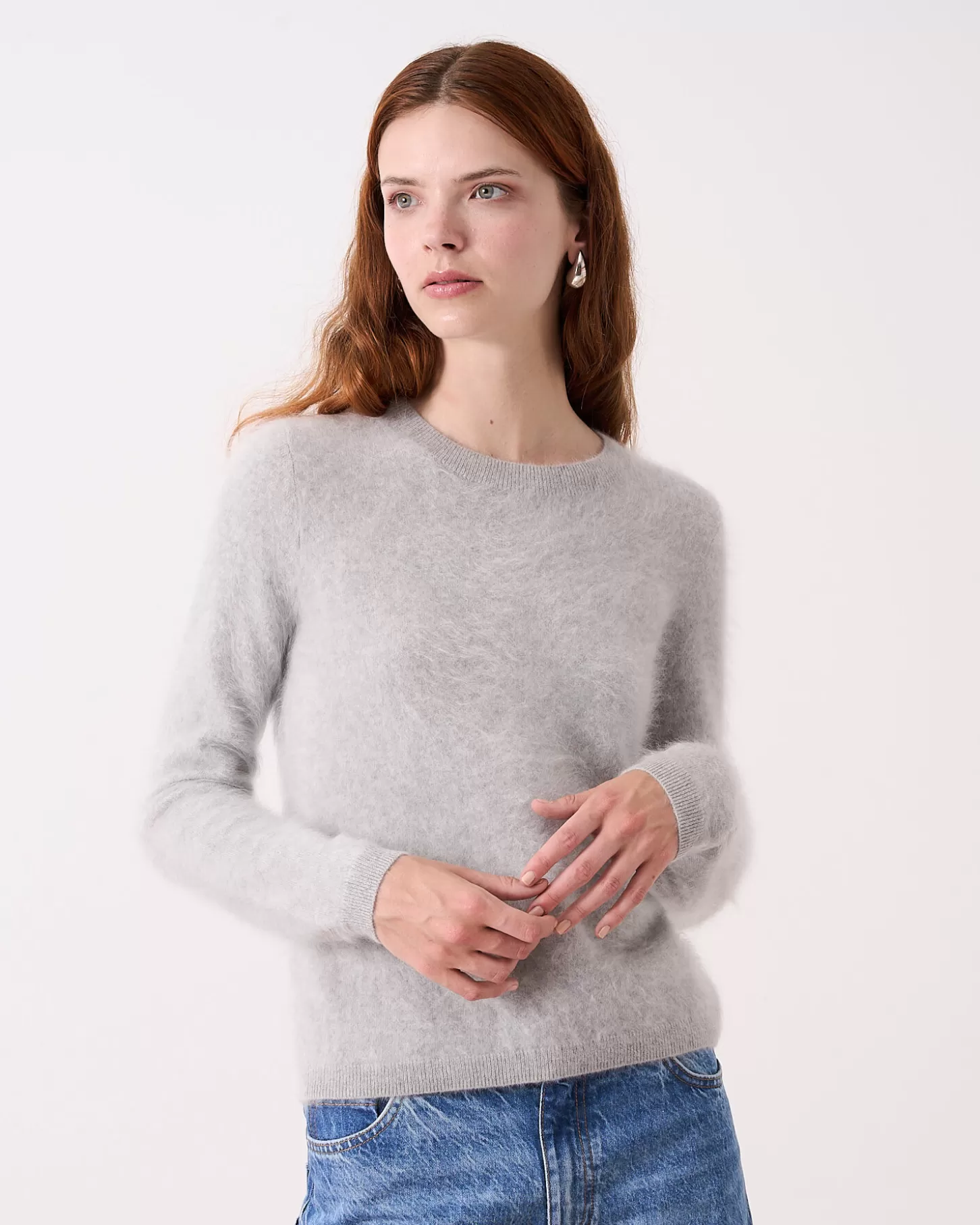 Cachemire Brossé | Col Rond>Absolut Cashmere Clare. Gris chiné clair