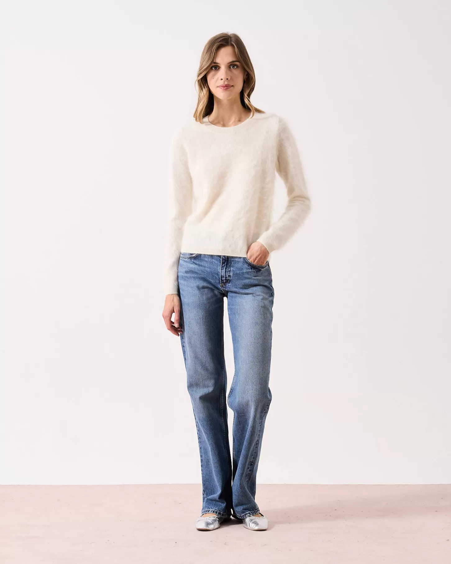 Cachemire Brossé | Col Rond>Absolut Cashmere Clare. BLANC