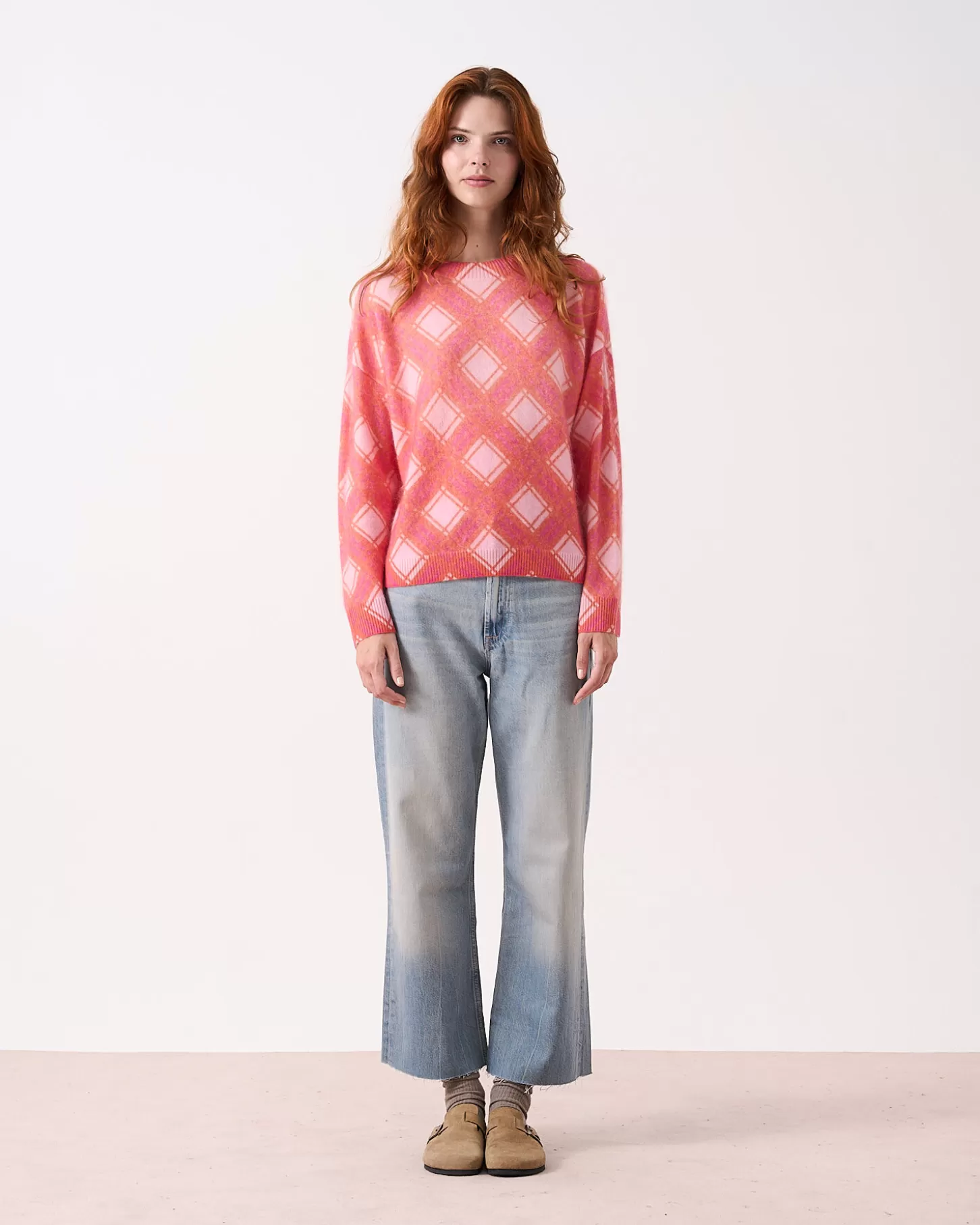 Cachemire Brossé | Col Rond>Absolut Cashmere Clarke. Tartan pink