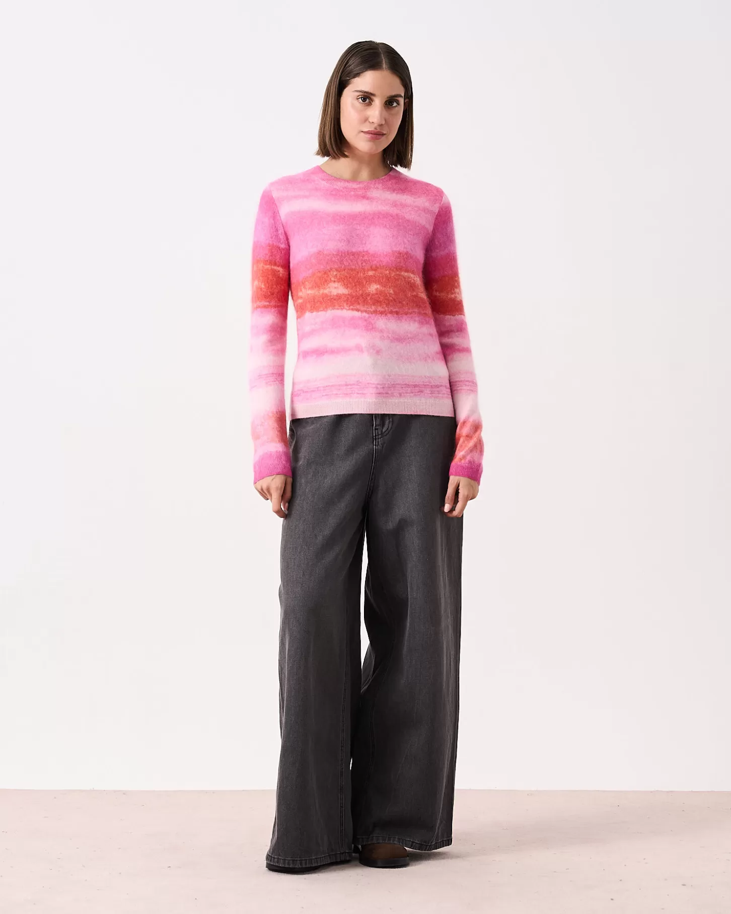 Cachemire Brossé | Col Rond>Absolut Cashmere Roise. Stripe pink