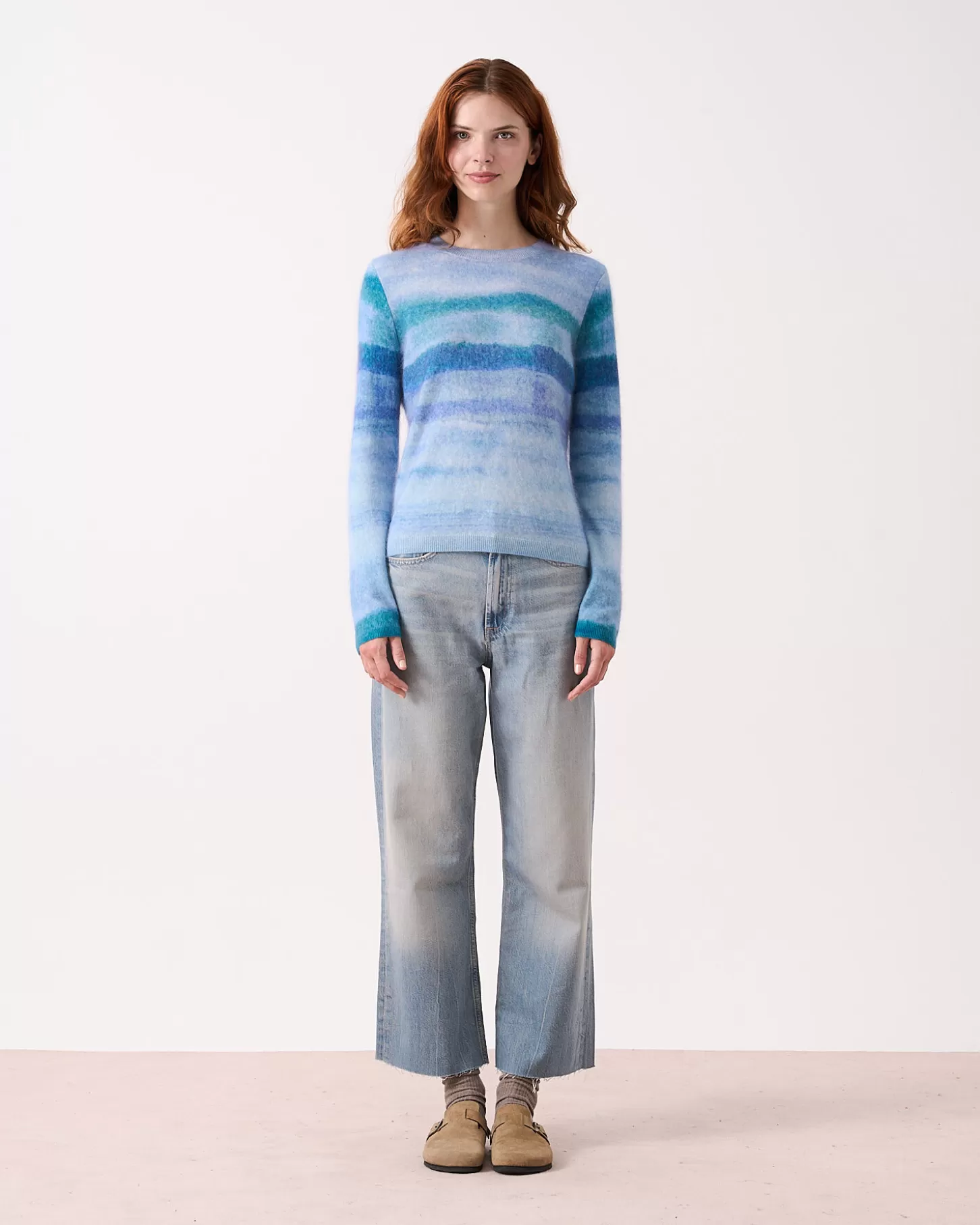 Cachemire Brossé | Col Rond>Absolut Cashmere Roise. Stripe blue