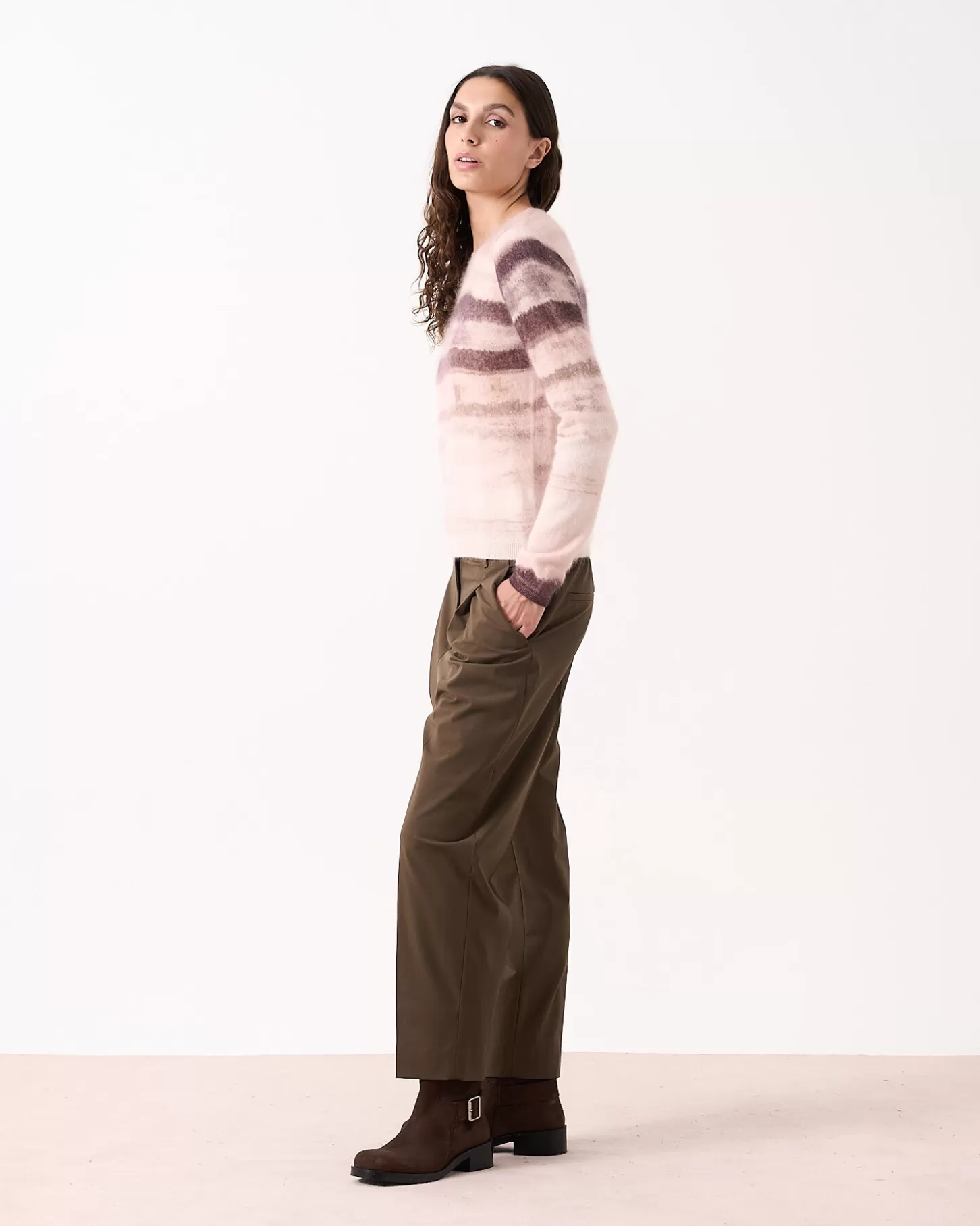 Cachemire Brossé | Col Rond>Absolut Cashmere Roise. Stripe brown