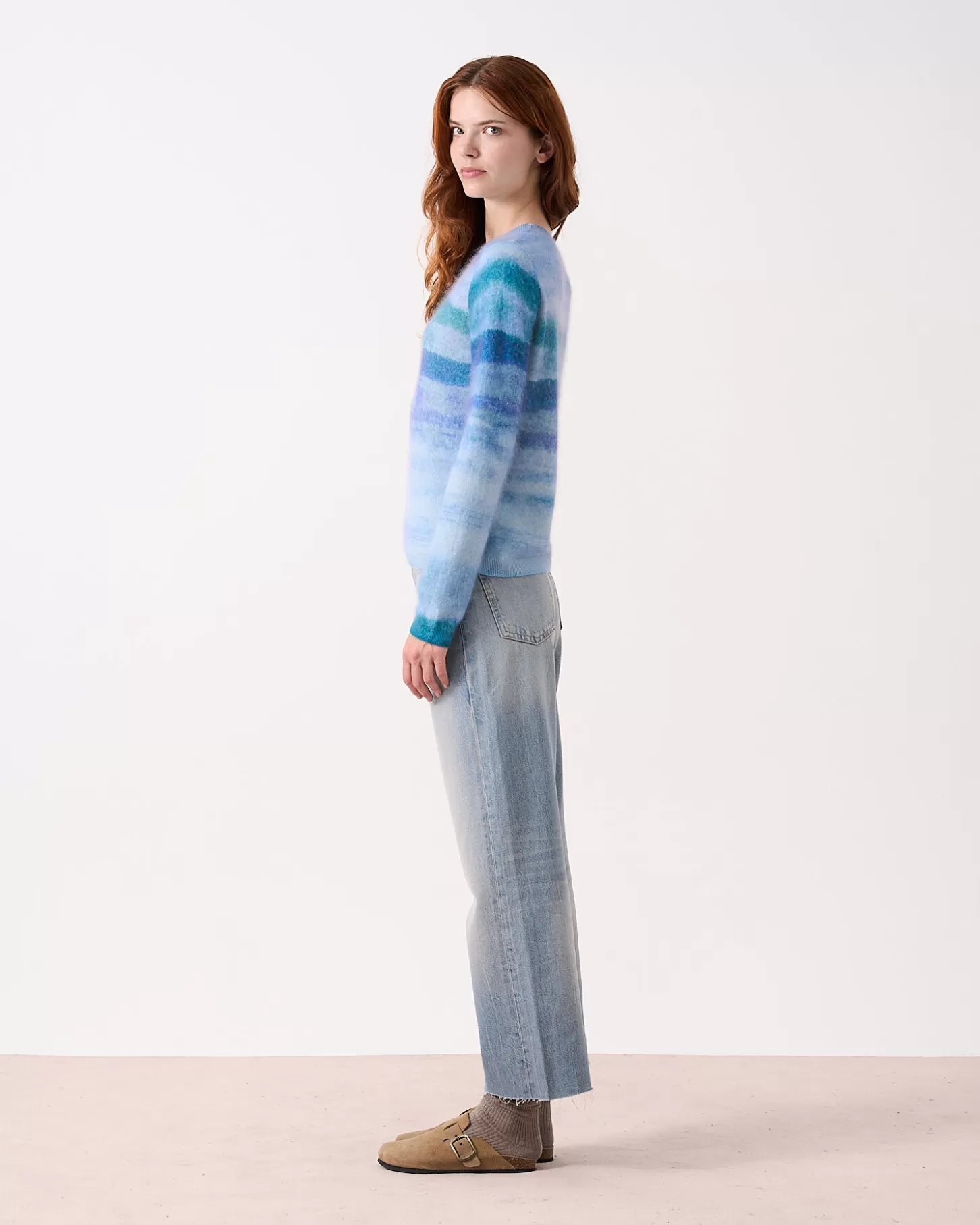 Cachemire Brossé | Col Rond>Absolut Cashmere Roise. Stripe blue