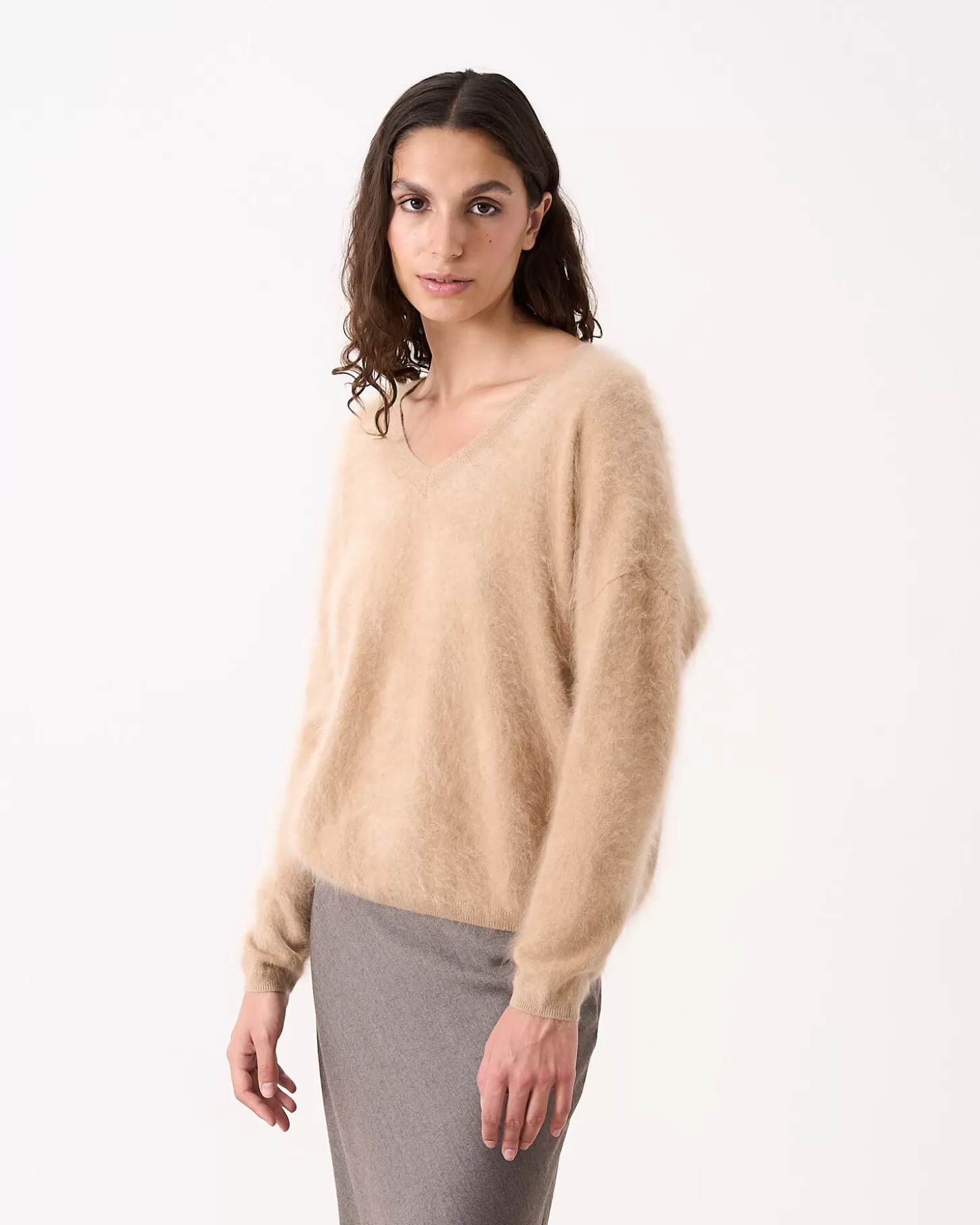 Cachemire Brossé | Col V>Absolut Cashmere Soeli. Toffee