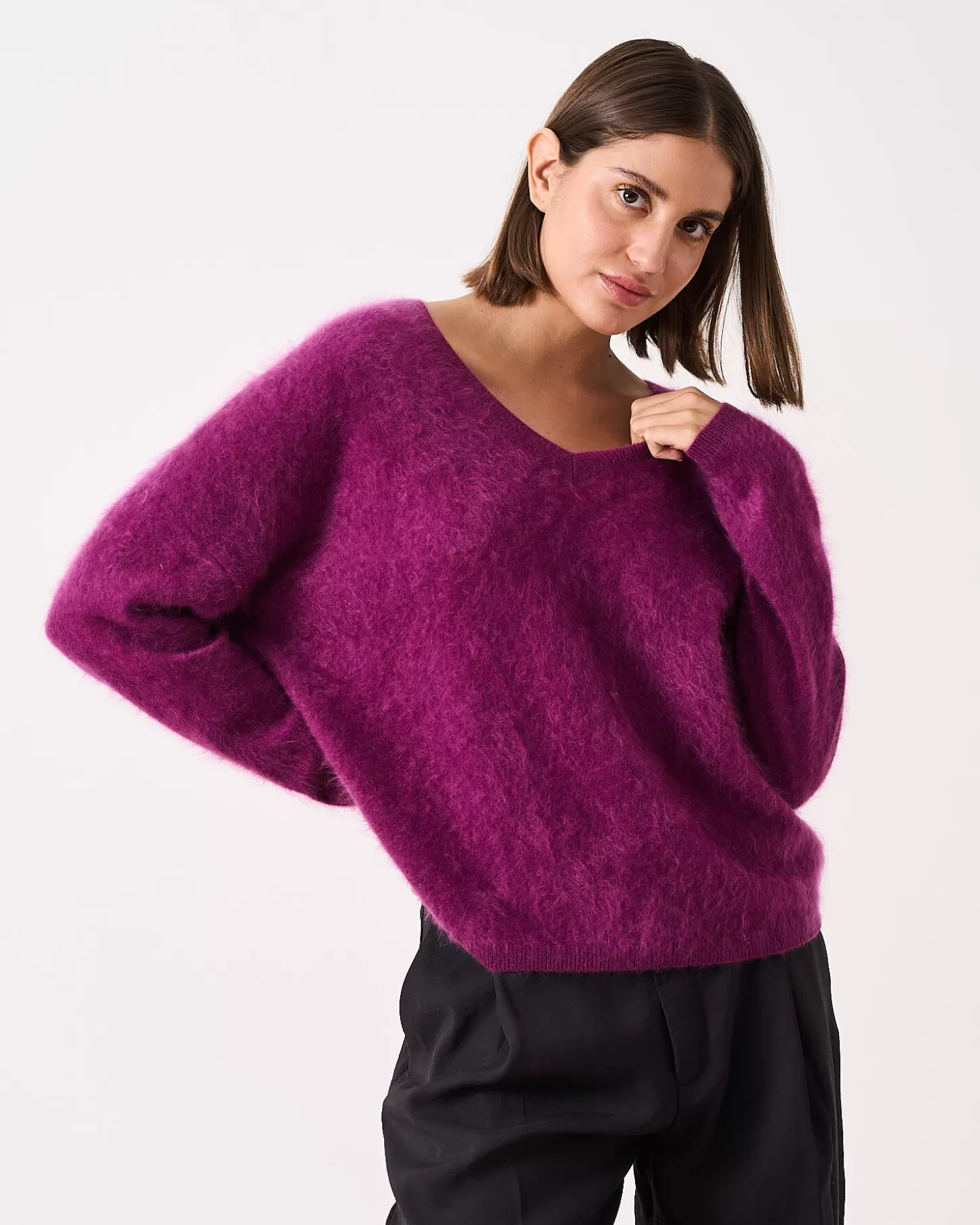 Cachemire Brossé | Col V>Absolut Cashmere Soeli. Eggplant