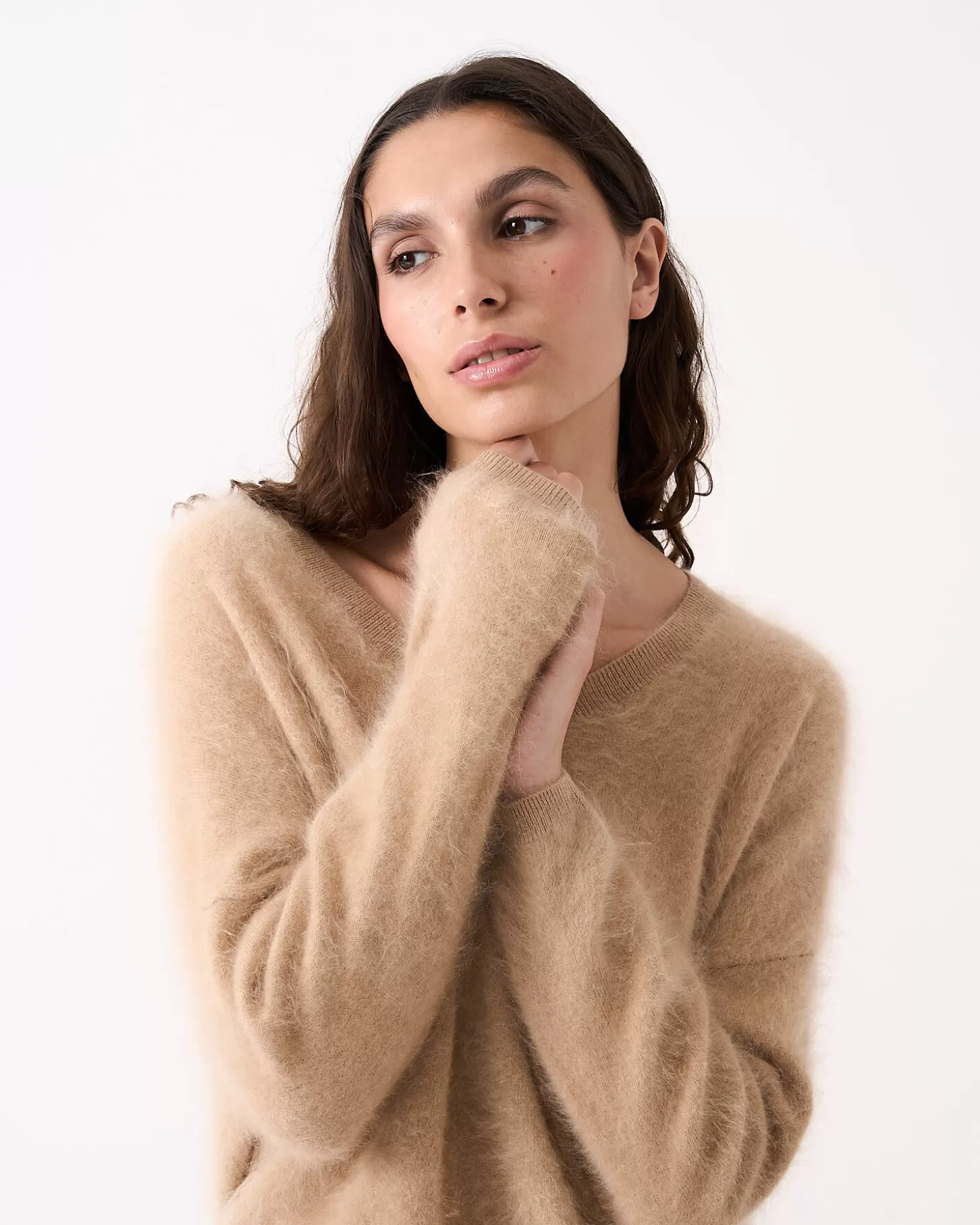 Cachemire Brossé | Col V>Absolut Cashmere Soeli. Toffee